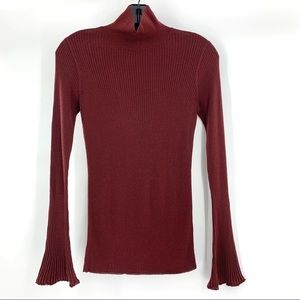 Lafayette 148 Ribbed Knit Mock Turtle Neck Sweater